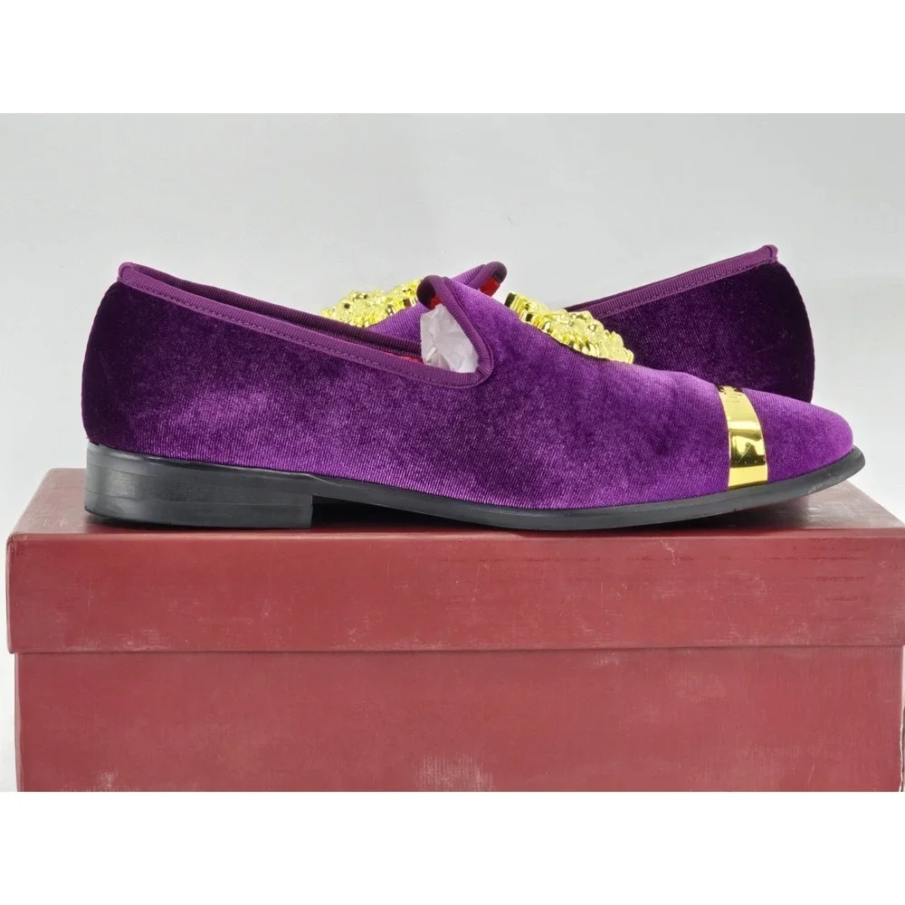 Erphpre Paul Shoes Men's Sz 8 - Purple Velvet - Comfy‎ - Metal Lion Head gold